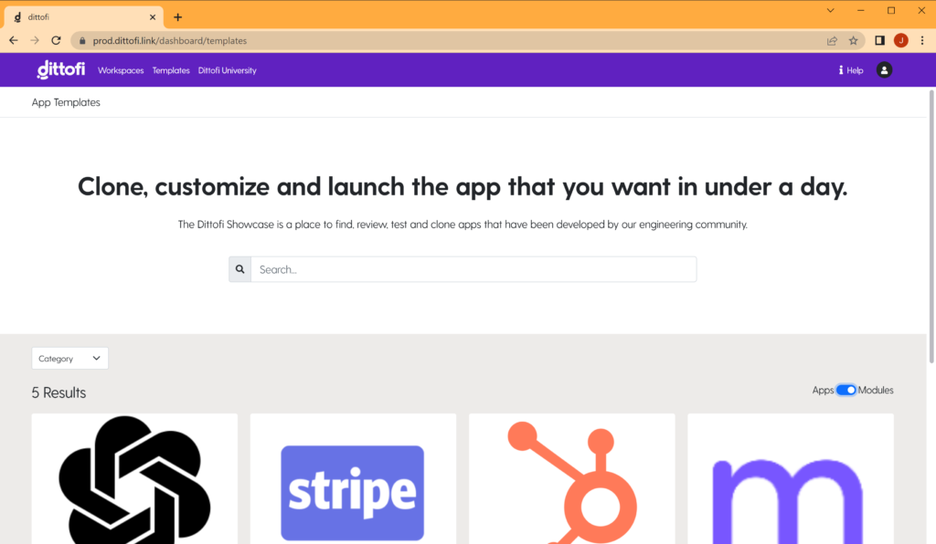 Dittofi Modules Marketplace of API integrations