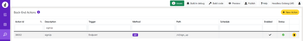 Image: Sign up action inside Dittofi's Headless Golang LMS app template.