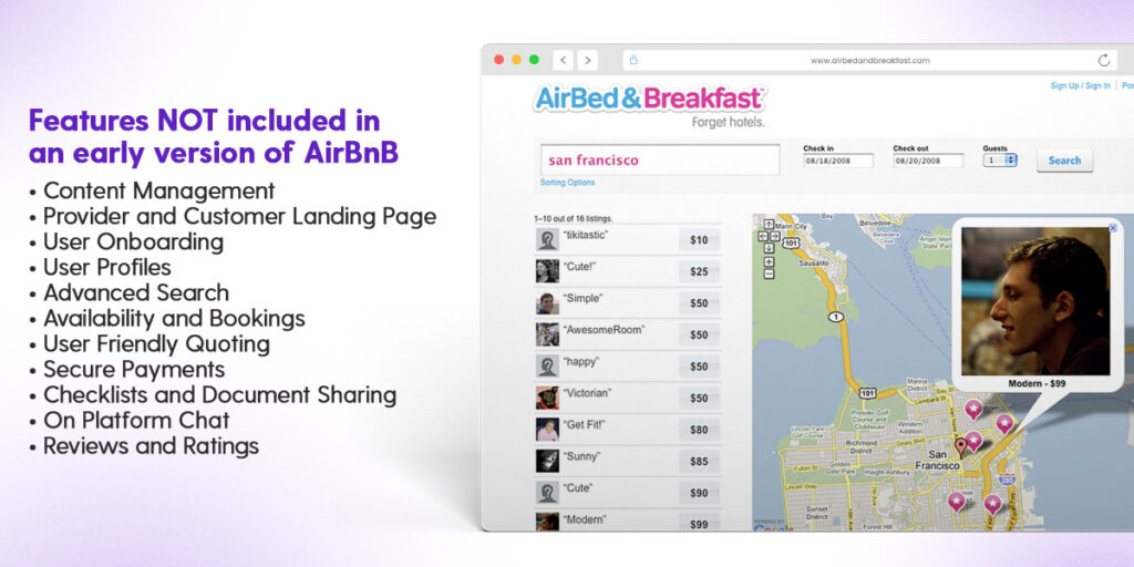 Features NOT included in an early version of Airbnb.