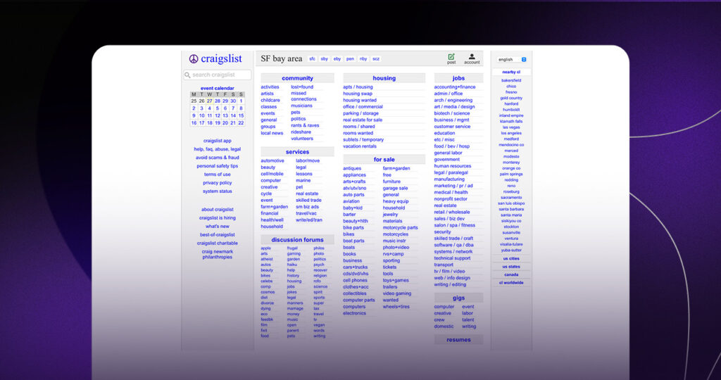 Craigslist two sided marketplace homepage