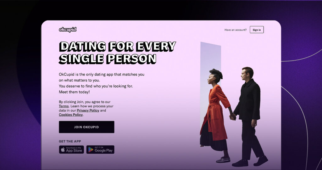 OkCupid two sided marketplace homepage.