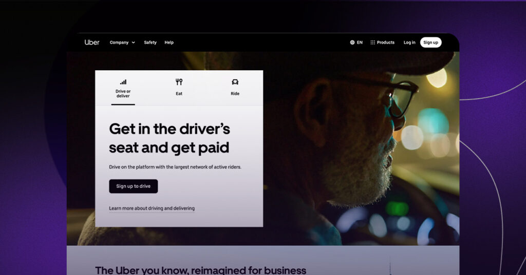 Uber two sided marketplace homepage.