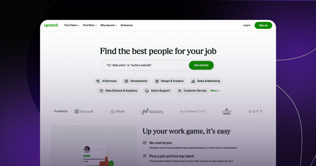 Upwork two sided marketplace homepage.
