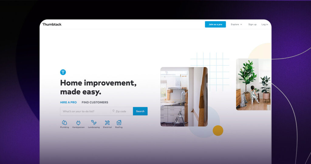 Thumbtack two sided marketplace homepage
