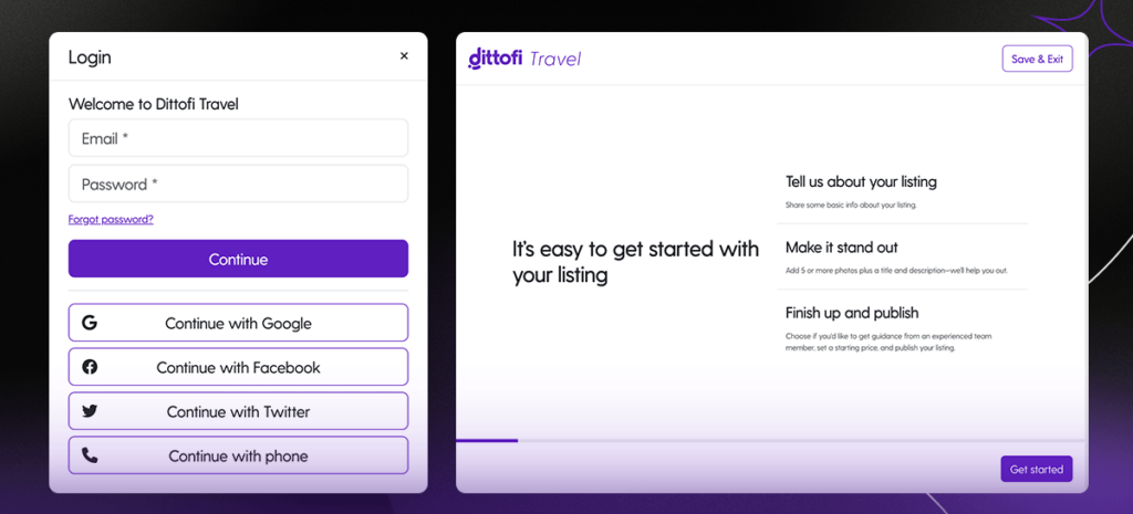 Example of onboarding screens that are in one of Dittofi's marketplace template.