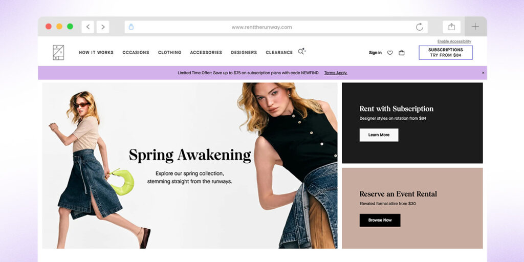 Rent the runway, B2C marketplace platform