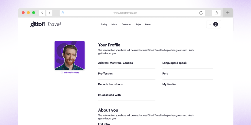 User profile page in B2C marketplace platform