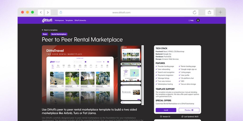 Dittofi Peer to Peer rental marketplace template