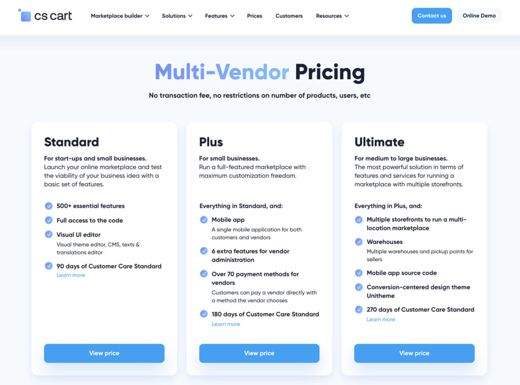 CS-Cart Multi Vendor Solution pricing.