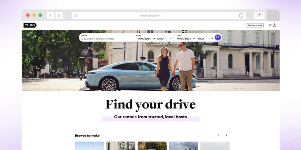 Turo, an example of a p2p rental marketplace