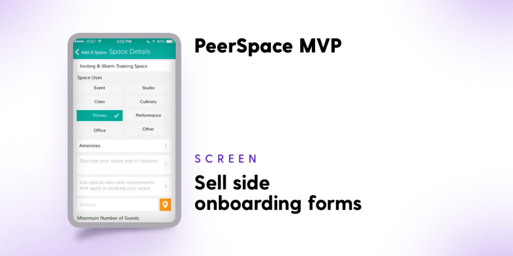 PeerSpace MVP, Sell side onboarding forms