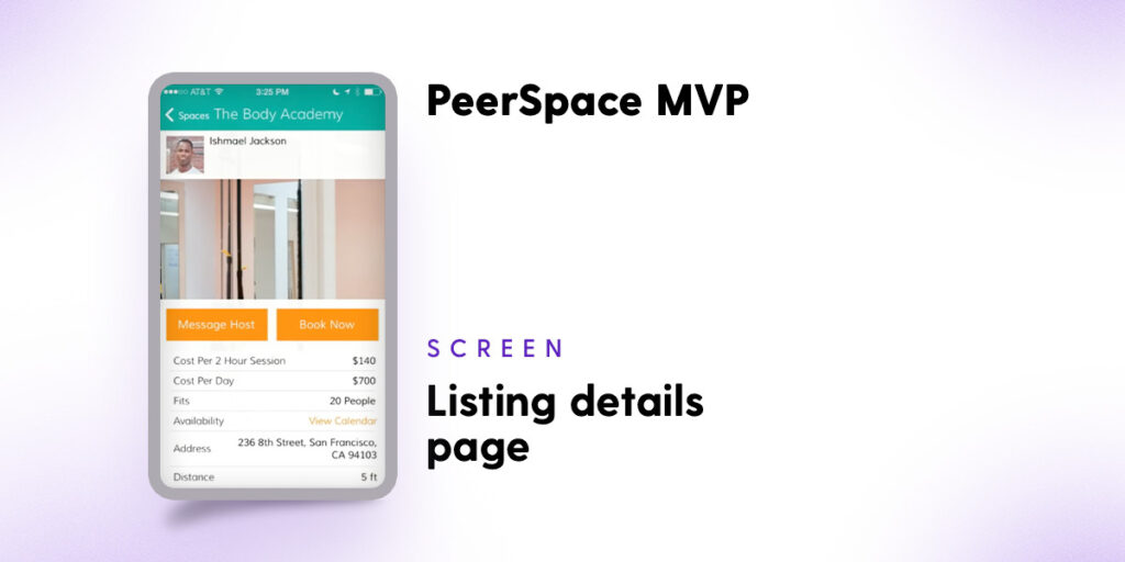 PeerSpace MVP, listing details page
