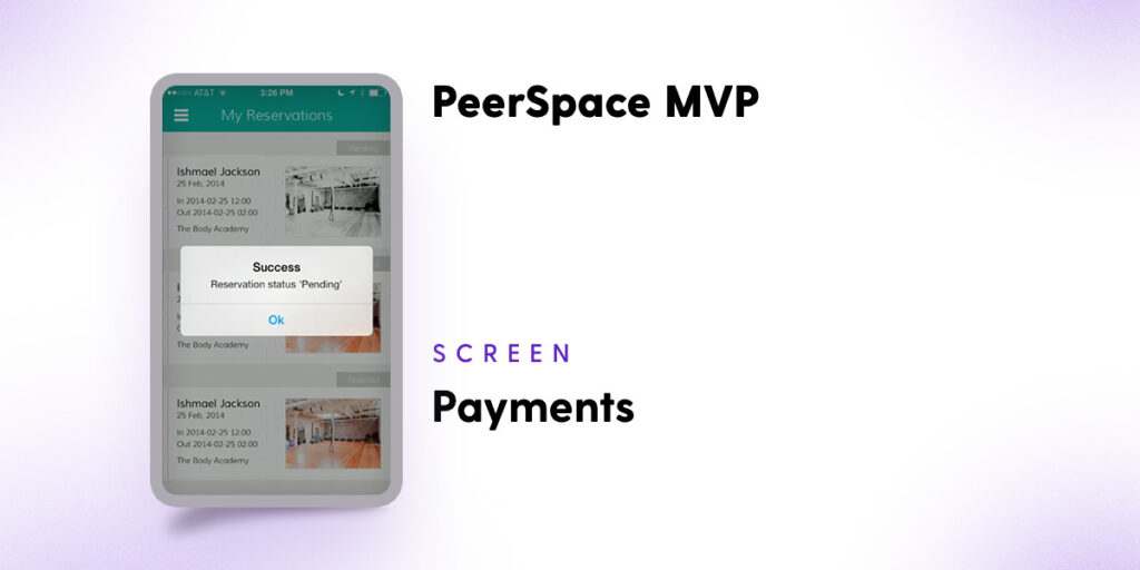 PeerSpace MVP, in app payments