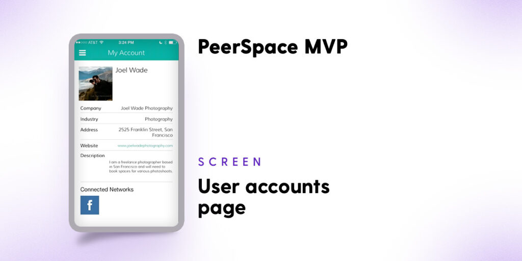 PeerSpace MVP, user accounts pages