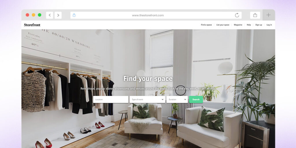 Storefront, a PeerSpace competitor